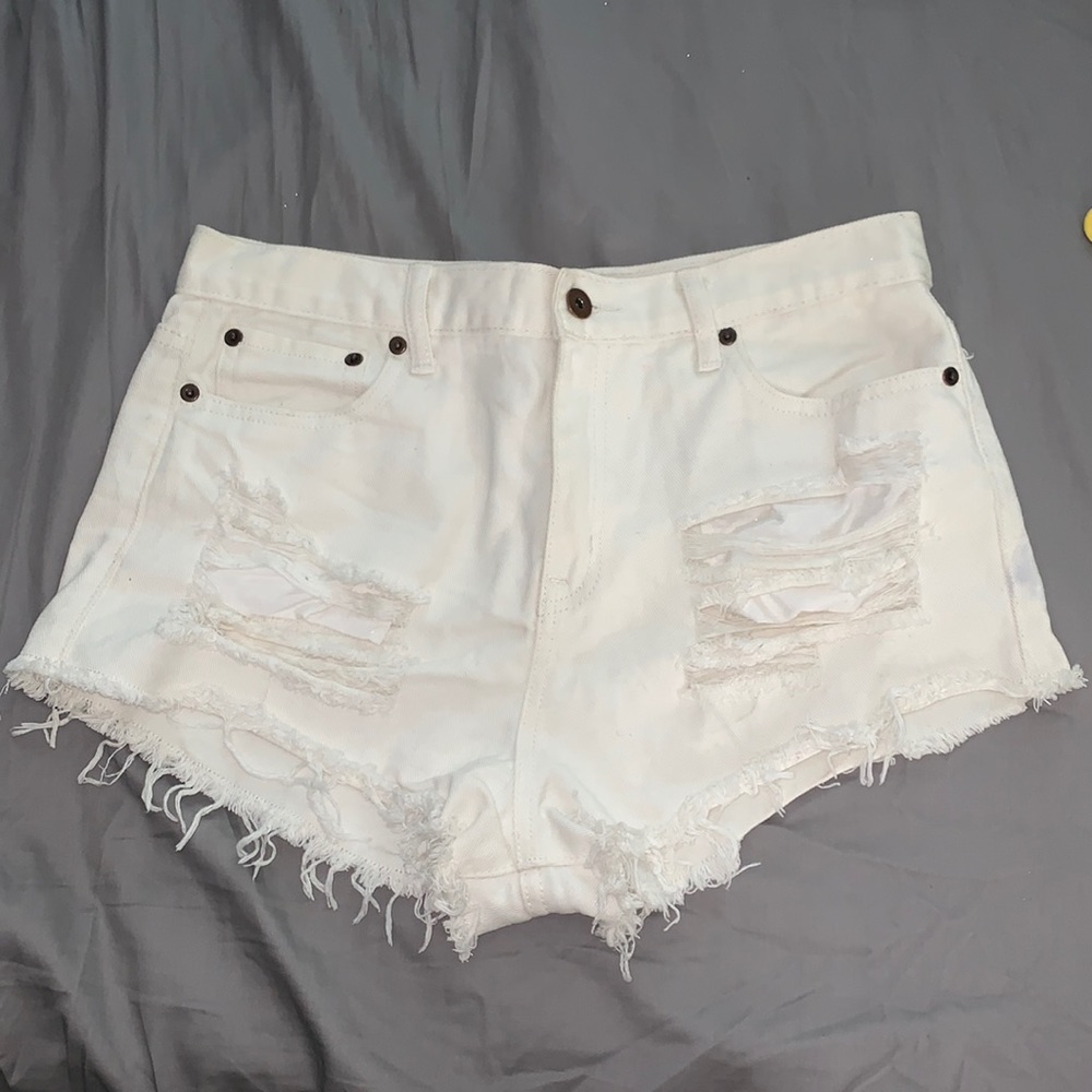 Off White High Waisted Distressed Shorts